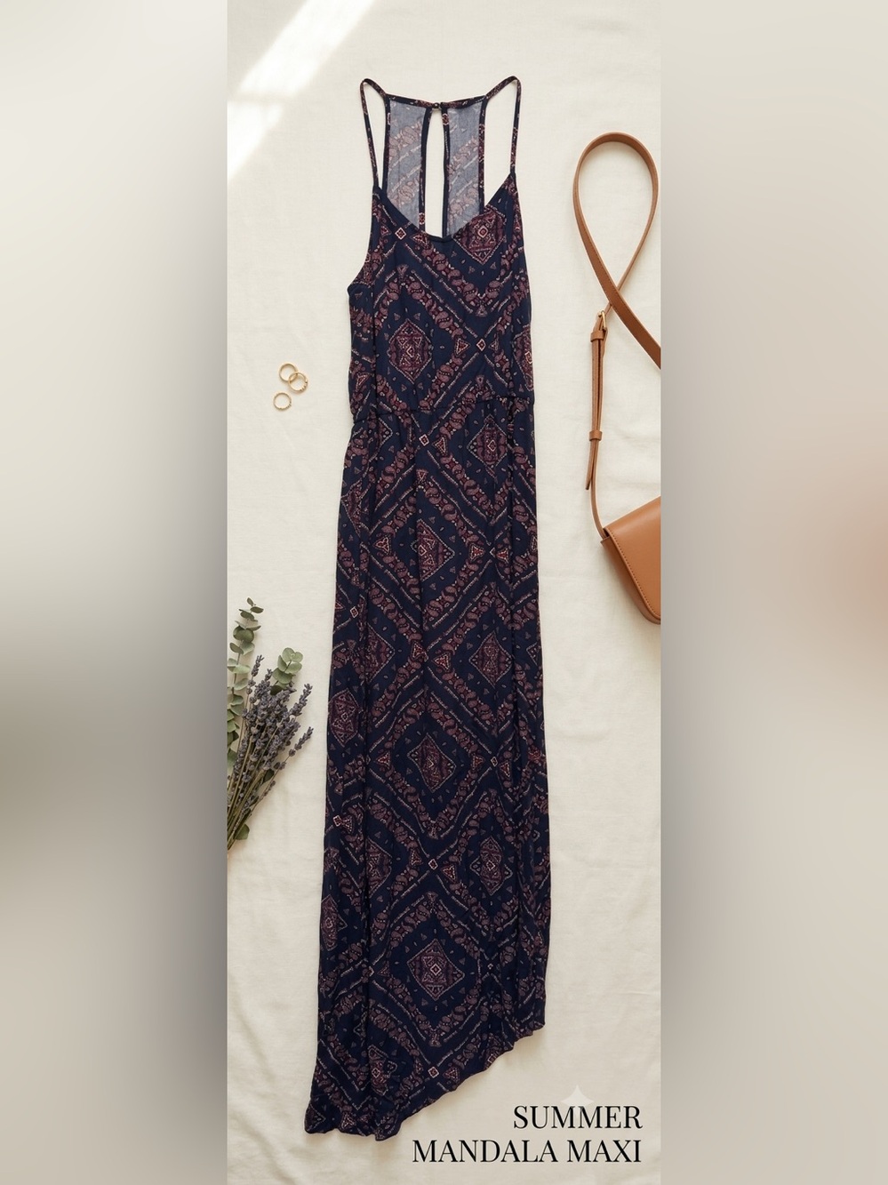 H&M Navy Maxi Dress with Mauve Paisley Print
